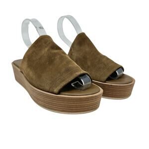 Vince Slide Sandals Platform Wedge Suede Leather Brown Size US 6.5